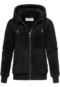 REPUBLIX Damen Teddy Sweatjacke Plüsch Hoodie Pullover Zipper Jacke RD-015 Schwarz XL von REPUBLIX