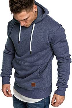 REPUBLIX Herren Basic Kapuzenpullover Sweatjacke Pullover Hoodie Sweatshirt R-0051 Blau Melange S von REPUBLIX