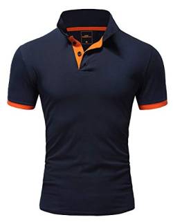 REPUBLIX Herren Basic Poloshirt Kontrast Kurzarm Polohemd Kragen T-Shirt R50104 Navyblau/Orange S von REPUBLIX