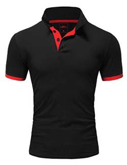 REPUBLIX Herren Basic Poloshirt Kontrast Kurzarm Polohemd Kragen T-Shirt R50104 Schwarz/Rot XL von REPUBLIX