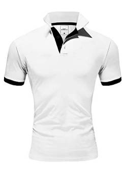 REPUBLIX Herren Basic Poloshirt Kontrast Kurzarm Polohemd Kragen T-Shirt R50104 Weiß/Schwarz M von REPUBLIX