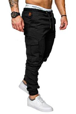 REPUBLIX Herren Cargo Jogger Chino Hose Pants Mit Stretch R0701 Schwarz W36 von REPUBLIX