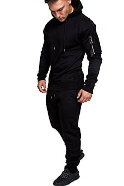 REPUBLIX Herren Cargo Stil Sportanzug Jogginganzug Trainingsanzug Sporthose+Hoodie R-0028 Schwarz L von REPUBLIX