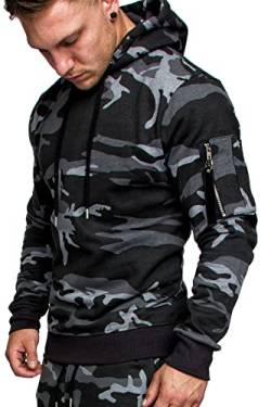 REPUBLIX Herren Cargo-Style Pullover Sweatshirt Hoodie Sweater Camouflage R0403 Camouflage Schwarz XXL von REPUBLIX