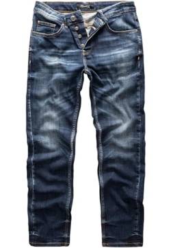 REPUBLIX Herren Jeans Regular Straight Fit Denim Hose Destroyed R07984 Dunkelblau W32/L30 von REPUBLIX