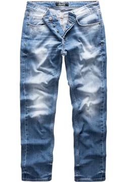 REPUBLIX Herren Jeans Regular Straight Fit Denim Hose Destroyed R07984 Hellblau W33/L34 von REPUBLIX
