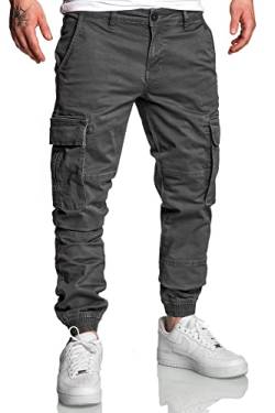 REPUBLIX Herren Jogger Cargo Chino Jeans Hose R7020 Anthrazit W32 von REPUBLIX