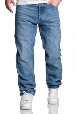 REPUBLIX Herren Loose-Fit 90s Denim Jeans Hose Straight Baggy R7025 Dunkelblau W30/L30 von REPUBLIX