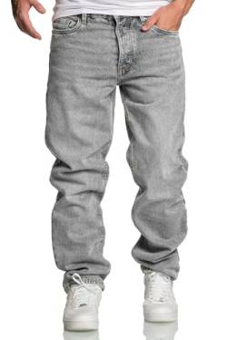 REPUBLIX Herren Loose-Fit 90s Denim Jeans Hose Straight Baggy R7025 Grau W34/L32 von REPUBLIX