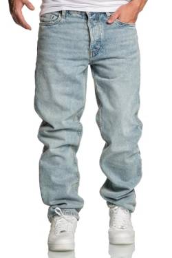 REPUBLIX Herren Loose-Fit 90s Denim Jeans Hose Straight Baggy R7025 Hellblau W38/L34 von REPUBLIX