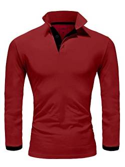 REPUBLIX Herren Poloshirt Basic Kontrast Langarm Polohemd Shirt R0521 Bordeaux/Schwarz XXL von REPUBLIX