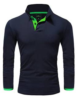 REPUBLIX Herren Poloshirt Basic Kontrast Langarm Polohemd Shirt R0521 Navyblau/Grün 3XL von REPUBLIX