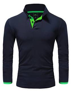 REPUBLIX Herren Poloshirt Basic Kontrast Langarm Polohemd Shirt R0521 Navyblau/Grün S von REPUBLIX