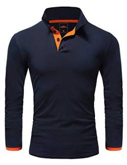 REPUBLIX Herren Poloshirt Basic Kontrast Langarm Polohemd Shirt R0521 Navyblau/Orange 4XL von REPUBLIX