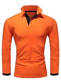 REPUBLIX Herren Poloshirt Basic Kontrast Langarm Polohemd Shirt R0521 Orange/Schwarz L von REPUBLIX