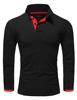 REPUBLIX Herren Poloshirt Basic Kontrast Langarm Polohemd Shirt R0521 Schwarz/Rot 4XL von REPUBLIX