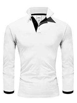 REPUBLIX Herren Poloshirt Basic Kontrast Langarm Polohemd Shirt R0521 Weiß/Schwarz S von REPUBLIX