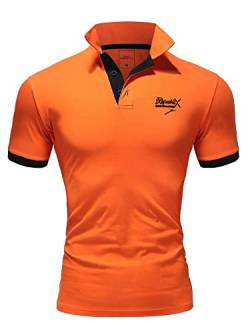 REPUBLIX Herren Poloshirt Basic Kontrast Stickerei Kragen Kurzarm Polohemd T-Shirt R-0056 Orange/Schwarz XL von REPUBLIX