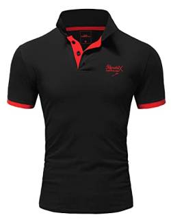 REPUBLIX Herren Poloshirt Basic Kontrast Stickerei Kragen Kurzarm Polohemd T-Shirt R-0056 Schwarz/Rot 3XL von REPUBLIX