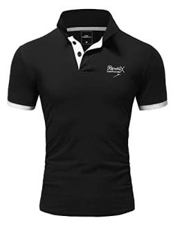 REPUBLIX Herren Poloshirt Basic Kontrast Stickerei Kragen Kurzarm Polohemd T-Shirt R-0056 Schwarz/Weiß XL von REPUBLIX