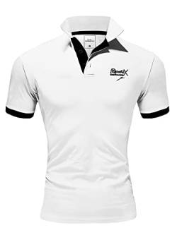 REPUBLIX Herren Poloshirt Basic Kontrast Stickerei Kragen Kurzarm Polohemd T-Shirt R-0056 Weiß/Schwarz S von REPUBLIX