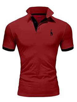 REPUBLIX Herren Poloshirt Basic Kontrast Stickerei Kragen Kurzarm Polohemd T-Shirt R-0058 Bordeaux/Schwarz L von REPUBLIX