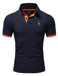 REPUBLIX Herren Poloshirt Basic Kontrast Stickerei Kragen Kurzarm Polohemd T-Shirt R-0058 Navyblau/Orange 4XL von REPUBLIX