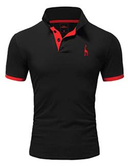 REPUBLIX Herren Poloshirt Basic Kontrast Stickerei Kragen Kurzarm Polohemd T-Shirt R-0058 Schwarz/Rot XXL von REPUBLIX