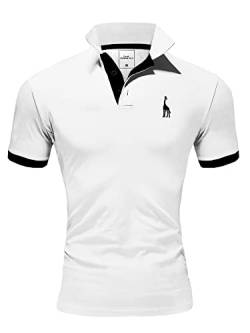 REPUBLIX Herren Poloshirt Basic Kontrast Stickerei Kragen Kurzarm Polohemd T-Shirt R-0058 Weiß/Schwarz XXL von REPUBLIX