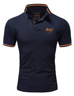 REPUBLIX Herren Poloshirt Basic Kontrast Stickerei Kragen Kurzarm Polohemd T-Shirt R-0061 Navyblau/Orange 3XL von REPUBLIX