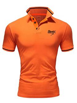 REPUBLIX Herren Poloshirt Basic Kontrast Stickerei Kragen Kurzarm Polohemd T-Shirt R-0061 Orange/Schwarz 3XL von REPUBLIX