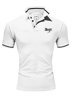 REPUBLIX Herren Poloshirt Basic Kontrast Stickerei Kragen Kurzarm Polohemd T-Shirt R-0061 Weiß/Schwarz 4XL von REPUBLIX