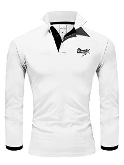 REPUBLIX Herren Poloshirt Basic Kontrast Stickerei Kragen Langarm Polohemd T-Shirt R-0057 Weiß/Schwarz L von REPUBLIX