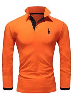 REPUBLIX Herren Poloshirt Basic Kontrast Stickerei Kragen Langarm Polohemd T-Shirt R-0059 Orange/Schwarz 4XL von REPUBLIX