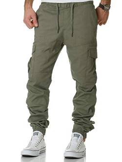 REPUBLIX Lässige Herren Cargo Jogger Chino Hose Pants Mit Stretch R0706 Olive W29 von REPUBLIX