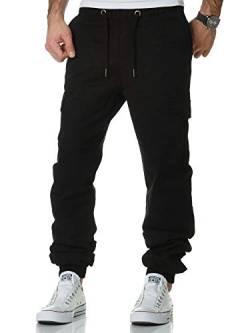 REPUBLIX Lässige Herren Cargo Jogger Chino Hose Pants Mit Stretch R0706 Schwarz W34 von REPUBLIX