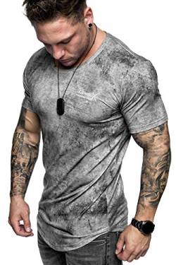 REPUBLIX Oversize Herren Crew Neck Body-Fit Marble Design Shirt Sommer T-Shirt Rundhals-Ausschnitt R-0034 Hellgrau XL von REPUBLIX
