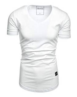 REPUBLIX Oversize Herren Slim-Fit V-Neck Basic Sommer T-Shirt V-Ausschnitt R-0004 Weiß XL von REPUBLIX