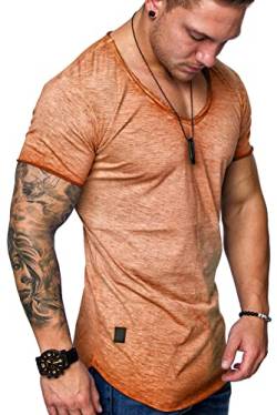 REPUBLIX Oversize Herren Vintage T-Shirt V-Neck Basic V-Ausschnitt Shirt R0608 Orange 3XL von REPUBLIX