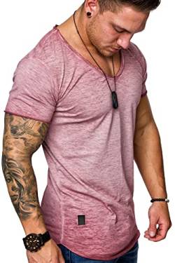 REPUBLIX Oversize Herren Vintage T-Shirt Verwaschen V-Neck Basic V-Ausschnitt Shirt R0634 Bordeaux S von REPUBLIX