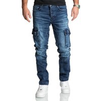 REPUBLIX Straight-Jeans Jeans Hose Herren Regular Fit Denim Cargo Jeans Hose von REPUBLIX