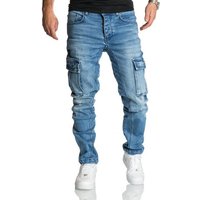 REPUBLIX Straight-Jeans Jeans Hose Herren Regular Fit Denim Cargo Jeans Hose von REPUBLIX