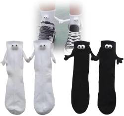 2 Paar Hand in Hand Socken Freundschaftssocken Magnet, Paar haltende Hände Socken, lustige magnetische Saugnäpfe 3D Puppensocken (Weiss) von REPWEY