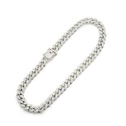 Kette für Männer, Mens Cuban Link Chain Silver Miami Cuban Necklace Bracelet Bling Diamond Chain for Mens Women Hip Hop Jewelry, Herren Platin Weißgold Diamant Kubanische Kette Miami Halskette Armband von REQAG