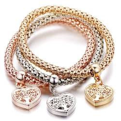 REQAG 3 Stück Lebensbaum Armband für Damen, Armband Damen mit Lebensbaum Anhänger I Baum des Lebens Maiskette Armbände Verstellbar Armkette Valentinstag Muttertag für Sie Frauen Freundin mama von REQAG