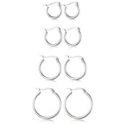 REQAG 4 Paare Edelstahl Creolen Ohrringe Kleine Knorpel Hoop Ohrringe Nase Lippen Ringe Silber Klein Ohrringe Set Schlafen Ohrringe Für Männer Und Damen 15/20/25/30Mm Wird Mit Einem Samtbeutel Geliefe von REQAG