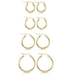 REQAG 4 Paare Edelstahl Creolen Ohrringe Kleine Knorpel Hoop Ohrringe Nase Lippen Ringe Silber Klein Ohrringe Set Schlafen Ohrringe Für Männer Und Damen 15/20/25/30Mm von REQAG