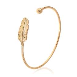 REQAG Armband Damen Silber 925, Offenes silbernes Armband Feder Form böhmische ethnische Art, eleganter Modeschmuck für Frauen （Gold） von REQAG