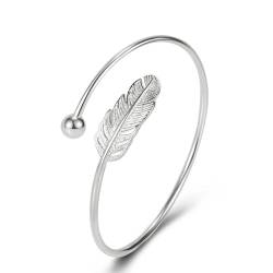 REQAG Armband Damen Silber 925, Offenes silbernes Armband Feder Form böhmische ethnische Art, eleganter Modeschmuck für Frauen von REQAG