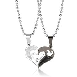 REQAG Pärchen Kette Schmuck Paare Anhänger Halskette Herz für Herren Damen Halskette Puzzle Anhänger Edelstahl Halskette I Love You Farbe Silber Schwarz Länge50 von REQAG